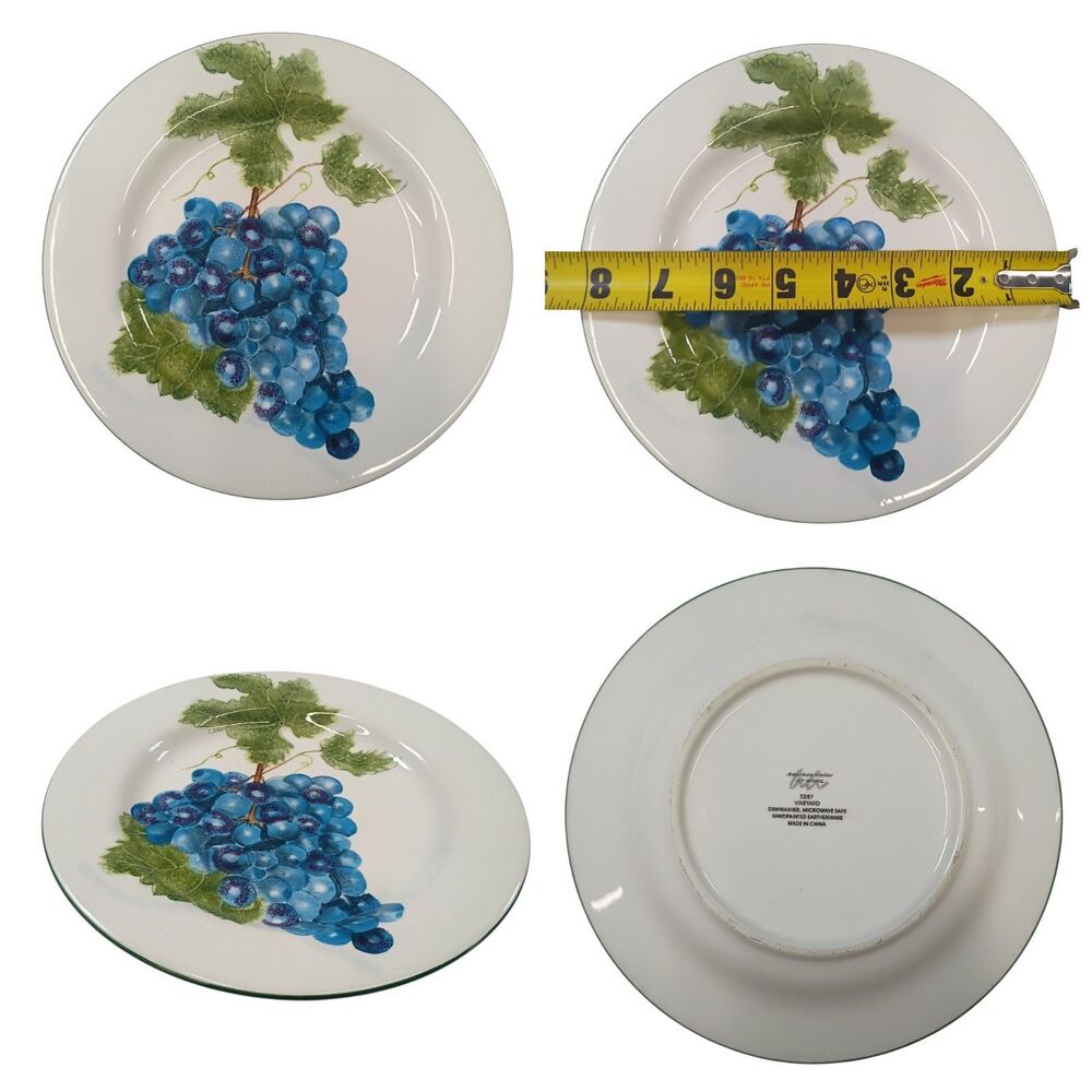 American Atelier Vineyard #5287 Blue Grapes White Snack Bread & Butter Plate 8”